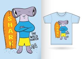 tiburón martillo de dibujos animados para camiseta vector