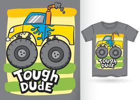 Monster car cartoon illustration for t shirt vector