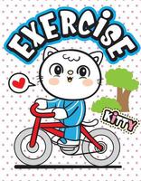 lindo gato montando bicicleta de dibujos animados para t shirt.eps vector