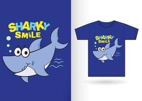 Cute shark cartoon for t shirt vector