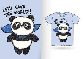 Superhero panda hand drawn for t shirt.eps