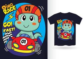 Cute dino racer cartoon for t shirt vector