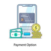 Bank card with mobile phone denoting concept of payment option icon vector