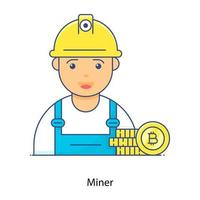 Male avatar with bitcoin, filled outline vector of miner