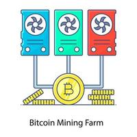 Bitcoin mining farm vector image, filled outline style