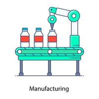 proceso de producción, icono de contorno plano de fabricación vector