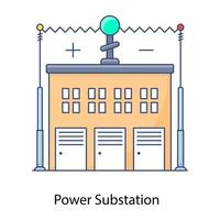 Electrical transformer, flat outline icon of power substation vector