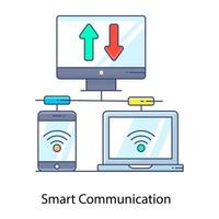 icono de contorno plano de comunicación inteligente, interacción digital vector