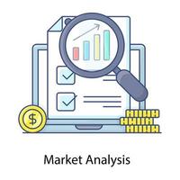 Flat outline icon of market analysis, business infographic vector