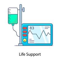 Electrocardiogram in a flat outline vector, life support vector