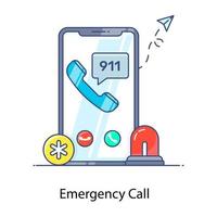 Icon of emergency call in flat outline vector