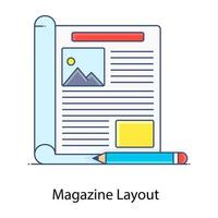 Flat outline icon of magazine layout, article designing vector