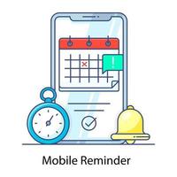 Notifications, flat outline icon of mobile reminder vector