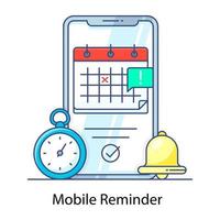 notificaciones, icono de contorno plano de recordatorio móvil vector