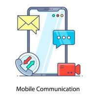 Mobile communication flat outline icon, mobile application vector