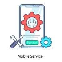 Mobile service flat outline icon, mobile maintenance vector