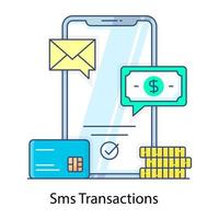 Sms transactions flat outline icon, mobile application vector