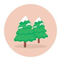 Snow covered pine trees depicting winter season in flat icon vector