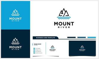 line art mountain with river logo concept and business card template vector