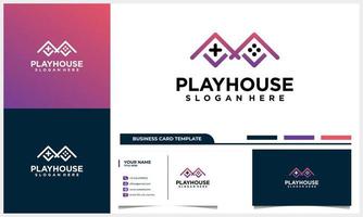 house and home with game controller logo concept and business card template vector