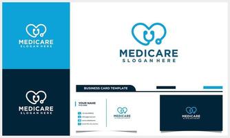 medical stethoscope with love logo concept and business card template vector