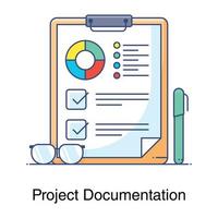 Project documentation icon in flat style, project briefing concept vector