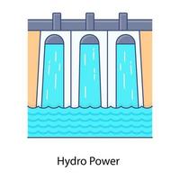 energía del agua, icono de contorno plano de la energía hidroeléctrica vector