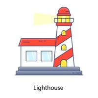 Sea navigation, lighthouse tower with premium flat outline icon vector