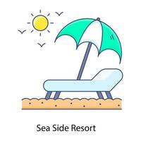 Flat outline vector of seaside resort, summer holidays