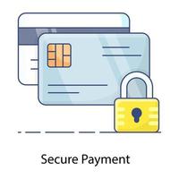 Cards with padlock, secure payment icon in flat outline design vector