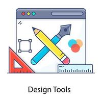icono de contorno plano de herramientas de diseño, papelería vector