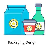 icono de contorno plano de diseño de embalaje, embalaje de producto vector