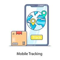 Mobile tracking flat outline icon, tracking service vector