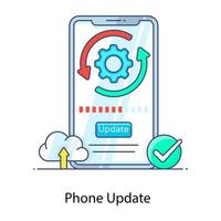 Mobile software, flat outline icon of phone update vector