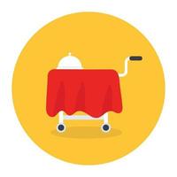 Food trolley to serve food in their rooms, flat icon vector