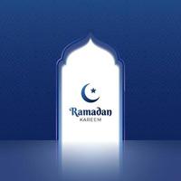 hermoso diseño de fondo ramadan kareem con luna creciente y estrella. ilustración de tarjeta de felicitación islámica con puerta de mezquita. puerta de la mezquita con luz brillante. puerta islámica al cielo ilustración vector