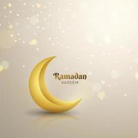 Beautiful Ramadan Kareem background design with golden crescent moon and glitter particles. Illustration of realistic 3D Islamic greeting card on the floor vector