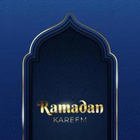 elegante diseño de fondo ramadan kareem. hermosa tarjeta de felicitación islámica con marco de puerta de mezquita. diseño de fondo lujoso con patrón árabe sobre fondo oscuro vector