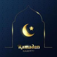 Beautiful Ramadan Kareem background design with crescent moon and star. Islamic greeting card illustration with mosque door. vector