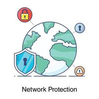 Globe with padlock and locked shield symbolising network protection icon vector