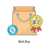 Handbag with thumbs up inside badge showcasing best buy icon vector