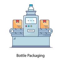 icono de contorno plano de embalaje de botella, fabricación vector