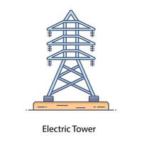 icono de contorno plano de torre eléctrica, torre de transmisión vector