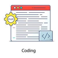 Flat outline icon of coding, web programming vector