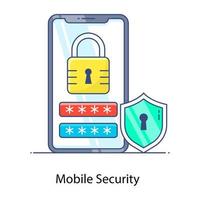 Mobile security flat outline icon, protection application vector