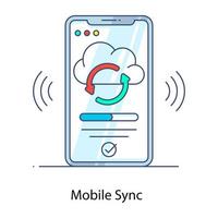 Mobile sync flat outline icon, refreshing vector