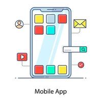 Flat outline icon of mobile app, smart application vector