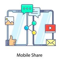 Sharing, flat outline icon of mobile share vector