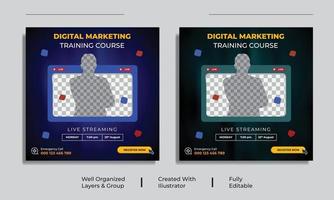 Live streaming workshop Digital marketing training Course Social media post Design vector