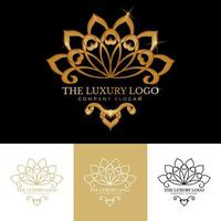 Shiny golden logo template with elegant floral ornamental vector